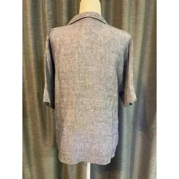 Garnet Hill 100% Linen Short Sleeve Button Up Shirt Top Blue Pocket 14 Large L - Picture 2 of 5